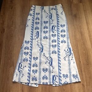Peppermayo Women's Cream And Blue Linen Blend Maxi Skirt Size 10